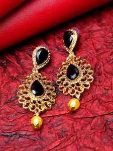 ANIKAS CREATION Black & Gold-Toned Classic Drop Earrings