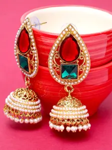 ANIKAS CREATION Gold-Plated Green Handcrafted Dome Shaped Jhumkas