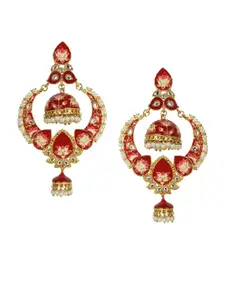 ANIKAS CREATION Red & Gold-Plated Enamelled Classic Drop Earrings