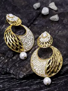 ANIKAS CREATION Gold-Plated Teardrop Shaped Drop Earrings