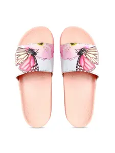 FREECO Women Multicoloured Butterfly Printed Sliders