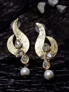 ANIKAS CREATION Gold & White Contemporary Drop Earrings
