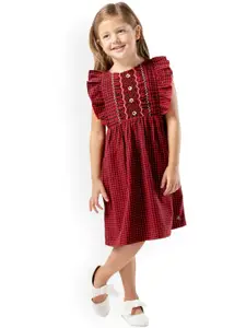 Cherry Crumble Girls Red & Black Checked Fit and Flare Dress