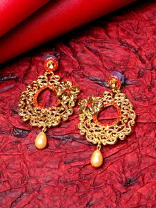 ANIKAS CREATION Gold-Plated & Red Classic Drop Earrings