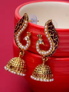 ANIKAS CREATION Gold Plated Handcrafted White Dome Shaped Jhumkas