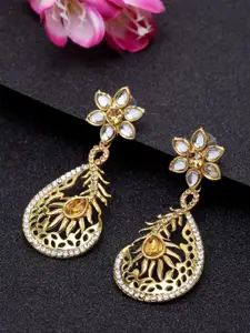 ANIKAS CREATION Gold-Plated Floral Drop Earrings