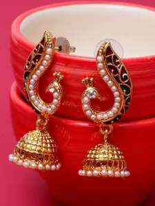 ANIKAS CREATION Gold-Plated Peacock Shaped Jhumkas