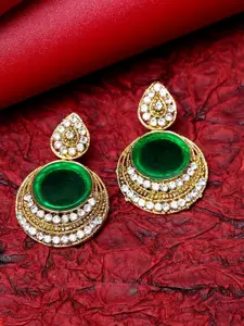 ANIKAS CREATION Green & Gold Circular Drop Earrings