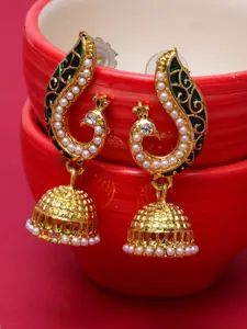 ANIKAS CREATION Gold-Toned & Green Paisley Shaped Jhumkas