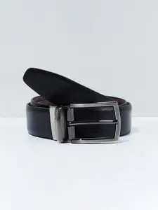 max Men Black Leather Reversible Solid Belt