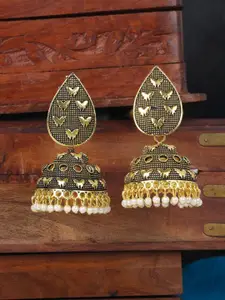 ANIKAS CREATION Gunmetal-Toned Gold Plated Handcrafted Dome Shaped Jhumkas