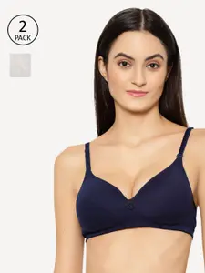Floret Navy Pack of 2 Solid Non-Wired Heavily Padded Push-Up Bras T3010