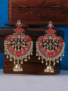 ANIKAS CREATION Gold-Toned & Red Circular Chandbalis