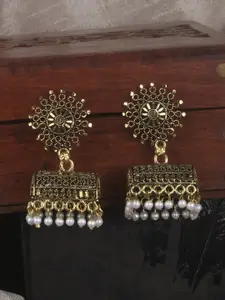 ANIKAS CREATION Gold & White Circular Jhumkas