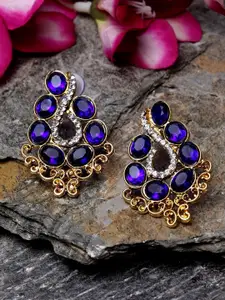 ANIKAS CREATION Gold-Plated & Navy Blue Classic Drop Earrings