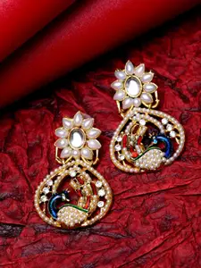 ANIKAS CREATION White & Gold-Plated Teardrop Shaped Drop Earrings