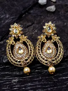 ANIKAS CREATION Gold-Toned Teardrop Shaped Drop Earrings