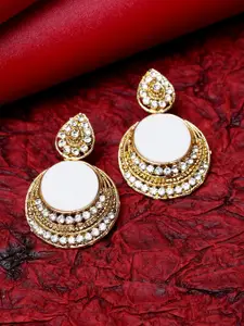 ANIKAS CREATION White & Gold-Plated Handcrafted Circular Drop Earrings
