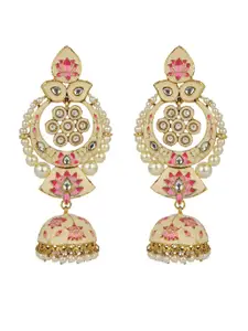 ANIKAS CREATION Gold-Plated & Beige Classic Jhumkas