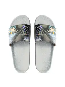 FREECO Women Grey Butterfly Printed Sliders