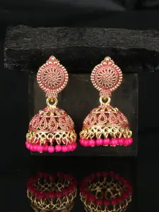 ANIKAS CREATION Pink & Gold-Plated Dome Shaped Jhumkas