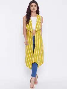 Hypernation Women Yellow & Off-White Striped Long Shrug