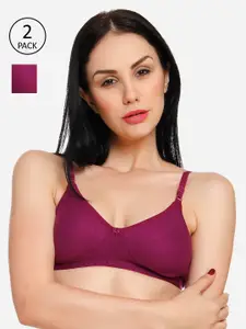 Innocence Pack of 2 Purple Solid Non-Wired Non Padded T-shirt Bra BBAPLIN90793