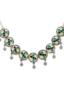 Globus Silver-Plated Yellow & Black Ethnic Necklace