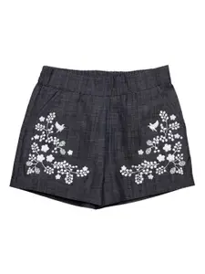 Cherry Crumble Girls Grey Printed Regular Fit Denim Shorts