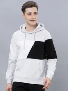 HIGHLANDER Men Grey & Black Colourblocked Hooded Sweatshirt