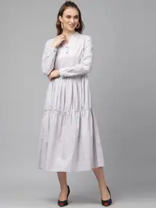 KASSUALLY Women Grey Striped A-Line Dress