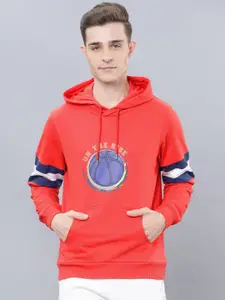 HIGHLANDER Men Red & White Printed Hooded Sweatshirt