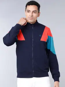 LOCOMOTIVE Men Navy Blue & Orange Colourblocked Sweatshirt