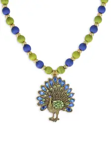 AKSHARA Women Blue & Green Handcrafted Brass Necklace