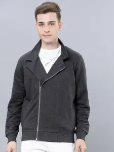 HIGHLANDER Men Charcoal Solid Hooded Sweatshirt