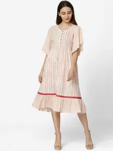 Saanjh Women Off-White Printed Fit & Flare Dress