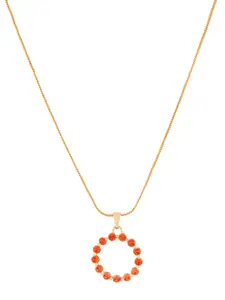 Estele Gold-Plated Orange Handcrafted Sustainable Chain with Crystal-Studded Circular-Shaped Pendant