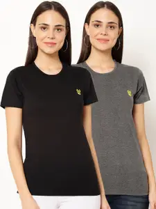 MACK JONNEY Women Pack of 2 Solid Round Neck T-shirt