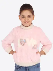 CUTECUMBER Girls Pink Printed Acrylic Pullover Sweater