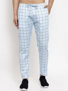 JAINISH Men Blue Checked Tapered Fit Track Pants
