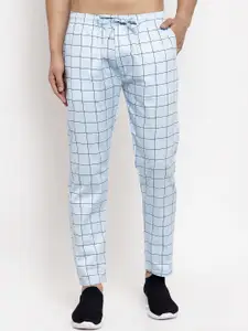 JAINISH Men Blue Checked Tapered Fit Track Pants