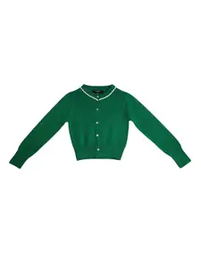 Style Quotient Girls Green Solid Front-Open Sweater