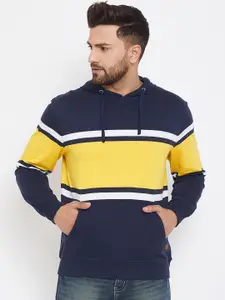 Austin wood Men Navy Blue & Yellow Colourblocked Sweatshirt