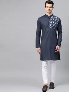 See Designs Men Navy Blue Solid Kurta with Pyjamas