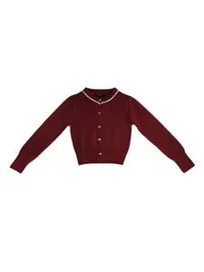 Style Quotient Girls Maroon Solid Cardigan Sweater