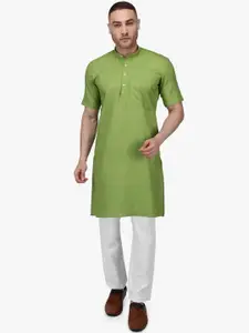 RAJUBHAI HARGOVINDAS Men Olive Green Solid Pathani Kurta