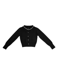 Style Quotient Girls Black Solid Front-Open Sweater