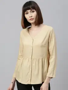 Park Avenue Woman Beige Solid Shirt Style Top