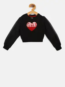 ELLE Girls Black Printed Sweatshirt