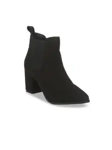 Truffle Collection Women Black Solid Suede Heeled Boots